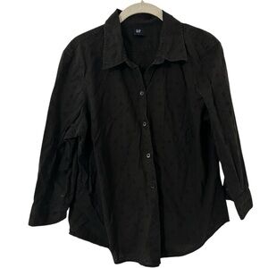 Black Lace Floral Style Button Down Collared Design Top Shirt Women’s Size XL!